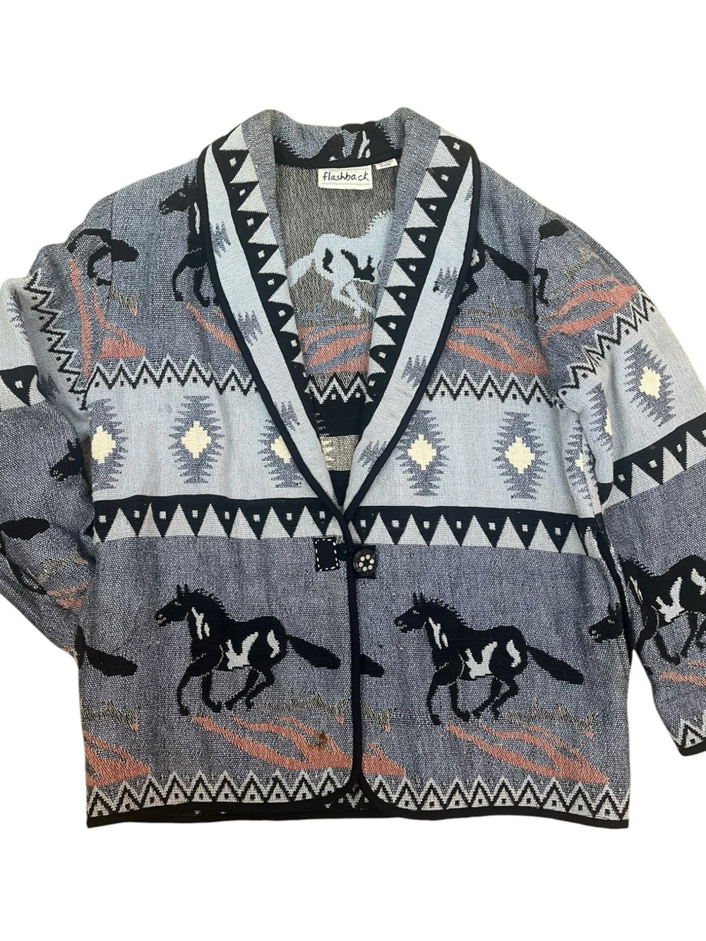 Southwestern Tapestry Jacket Horse Western Woven Blanket Blazer Womens Large